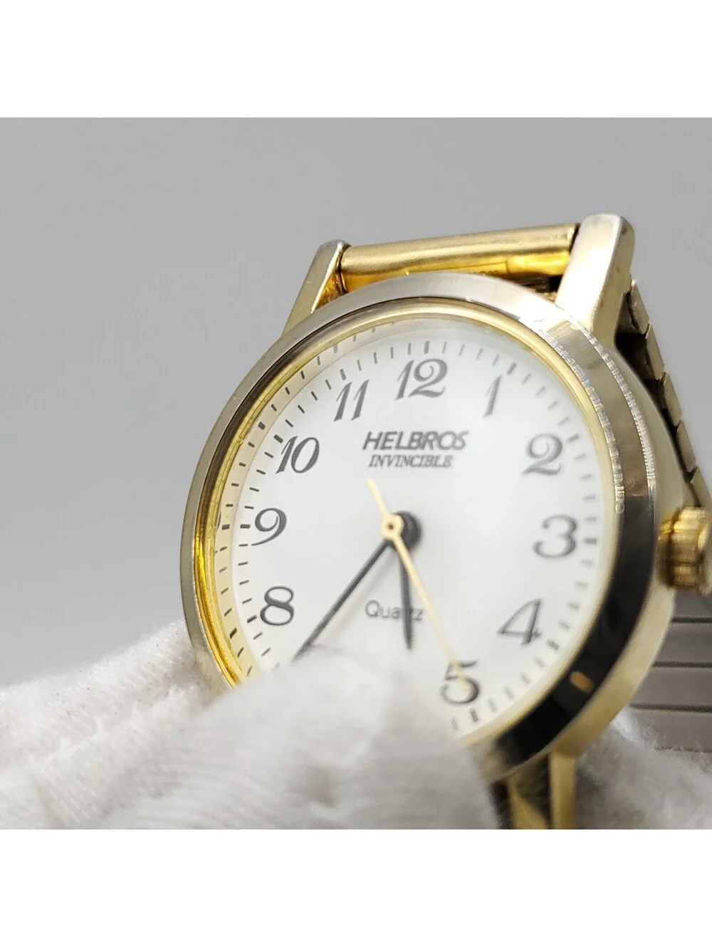 Helbros Invincible Quartz Womens Watch 25mm New Battery White Dial Gold Tone